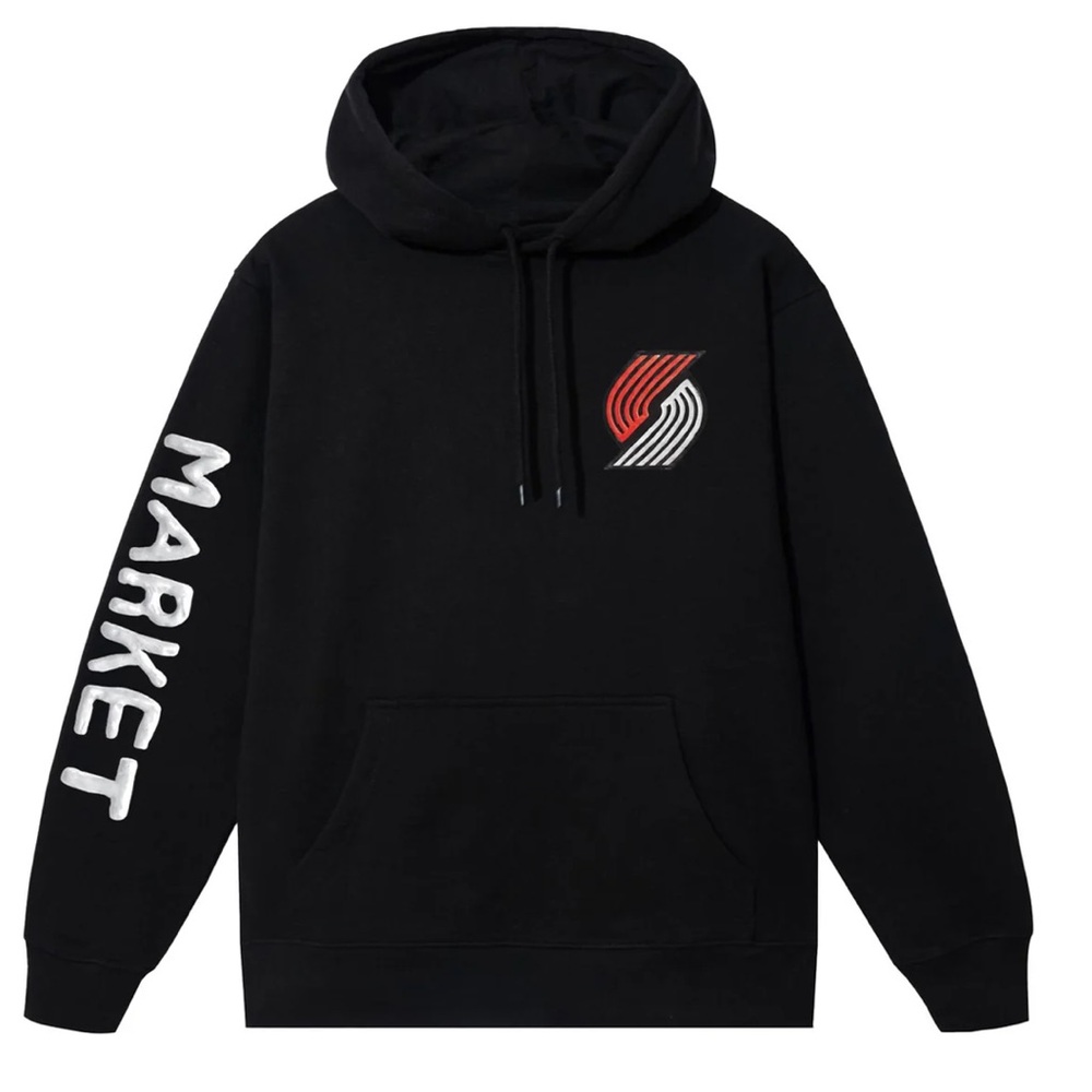 MArket Black Hoodie with Red and White Logo